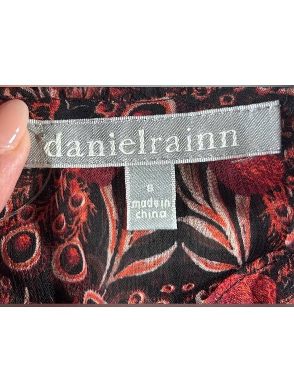 Daniel Rainn Anthropologie Tina Peacock Print Boho Blouse Burgundy Women’s S - Picture 4 of 10